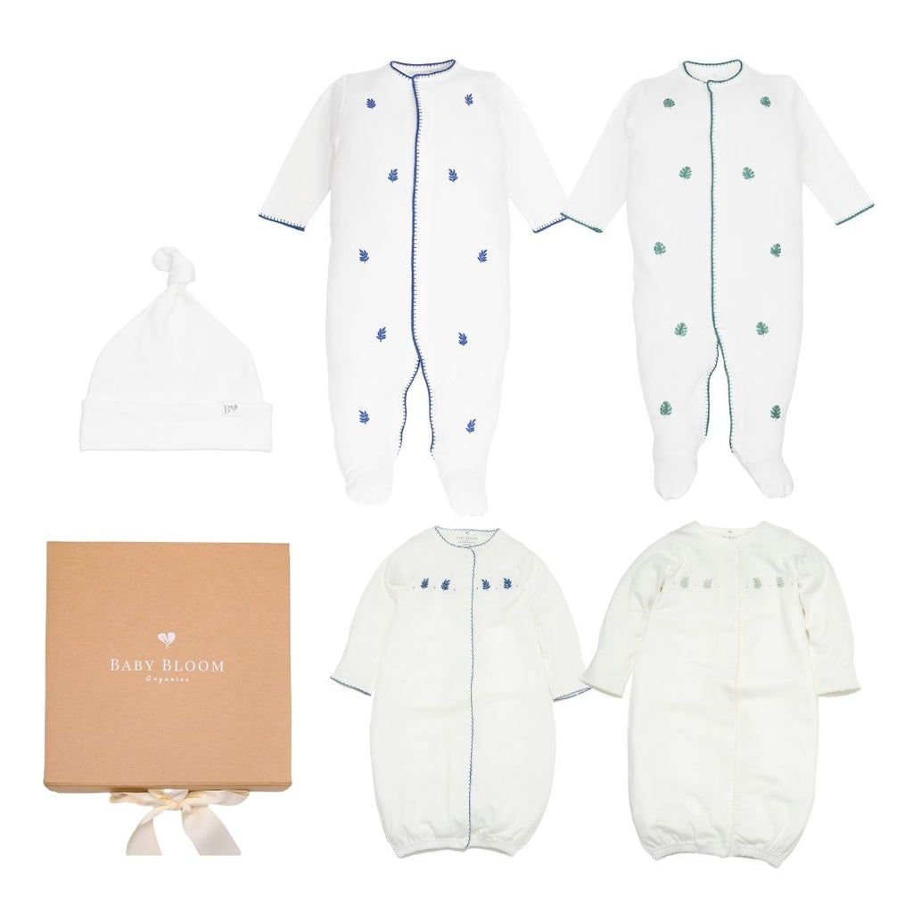 Organic preemie baby boy gift set with olive leaf embroidery – Pima cotton